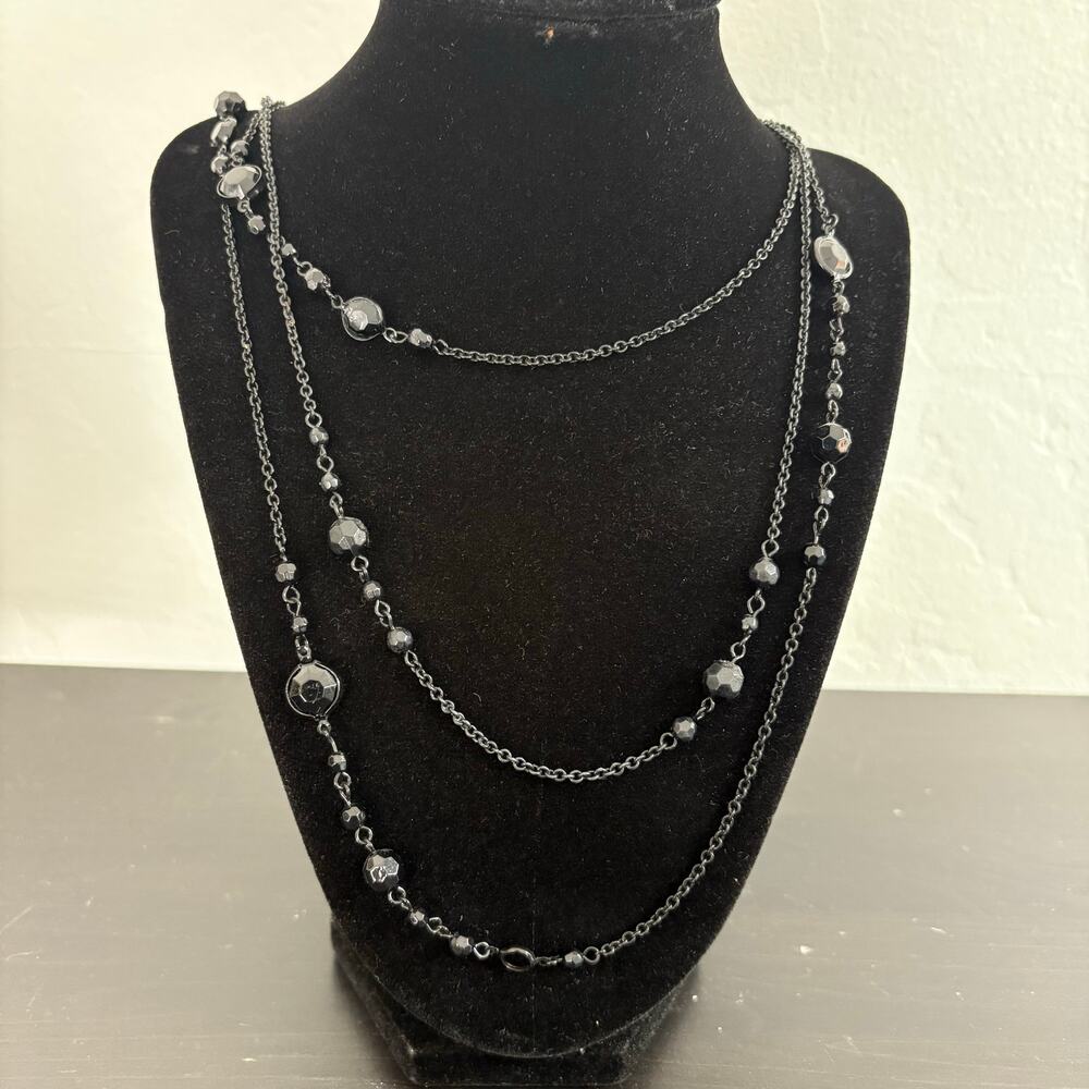Black 3 Strand Floating Beach Fashion Drape Necklace 23" Lobster clasp  jewelry